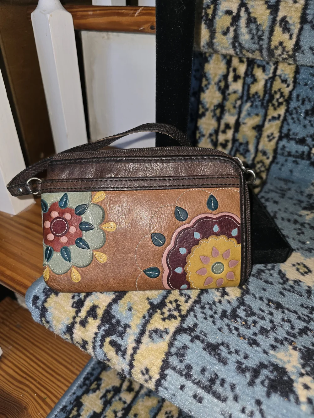 Fossil Brown Floral Leather Wristlet Clutch